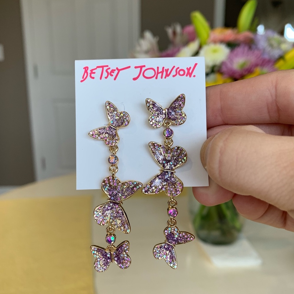 NWT Betsey Johnson Butterfly Linear Earrings